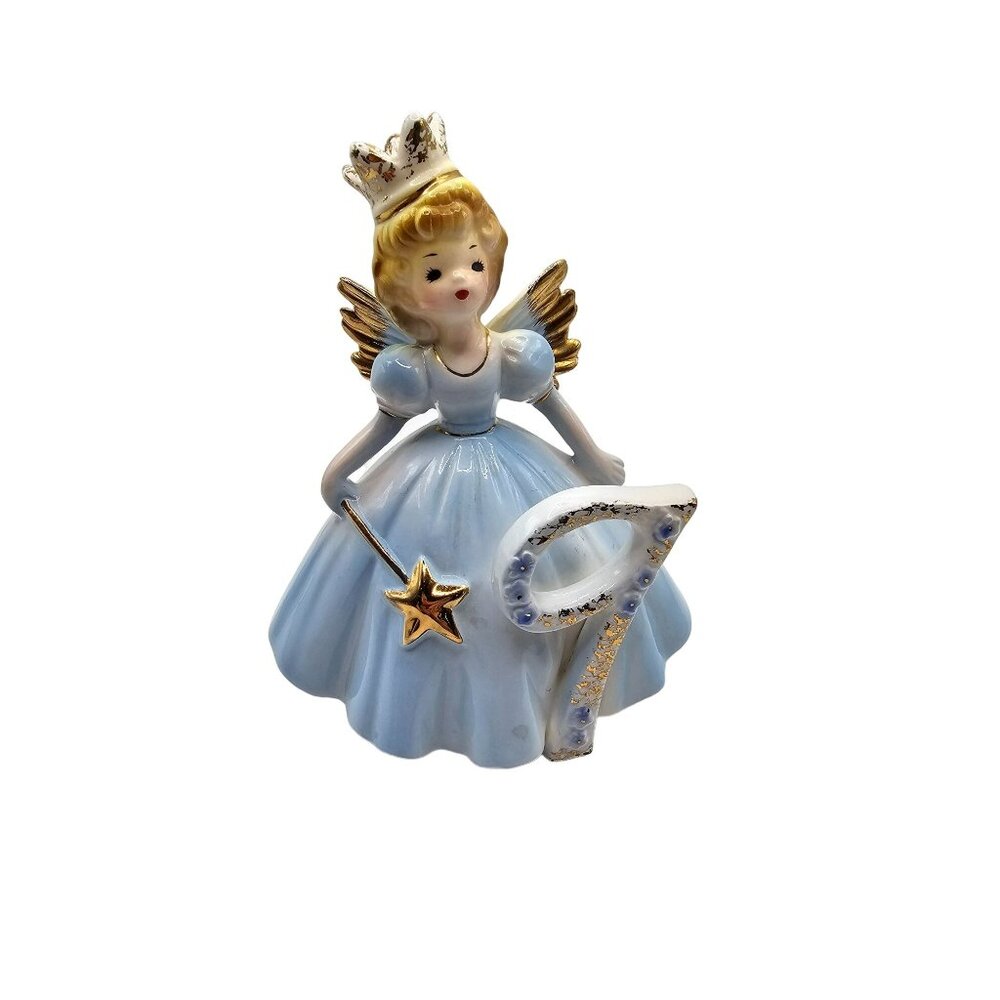 Josef Originals Birthday Girl Angel‎ Figurine - 7th Year - Vintage Ceramic